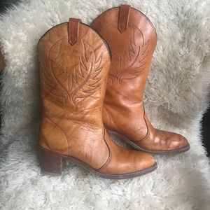 Tan leather cowgirl boots